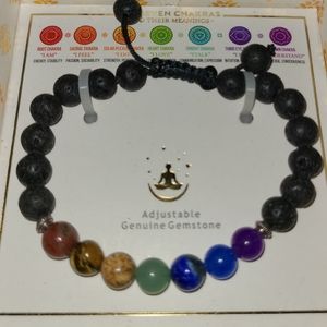 SHIVAM 7  CHAKRA GEMSTONES HEALING ENERGYLAVA STONES STERLING SILVER  BRACELET